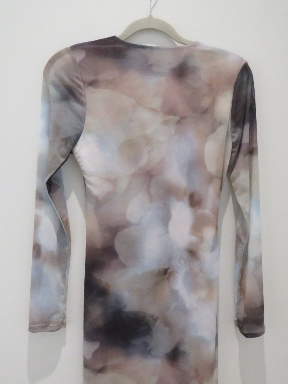 BOHME Jamie Watercolor Bodycon Mesh Maxi Dress XS Neutral Minimalist Abstract - Picture 11 of 15